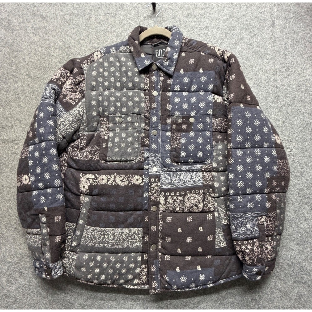 BDG Urban Outfitters Patchwork Bandana Paisley Quilted Puffer Shirt Jacket Large